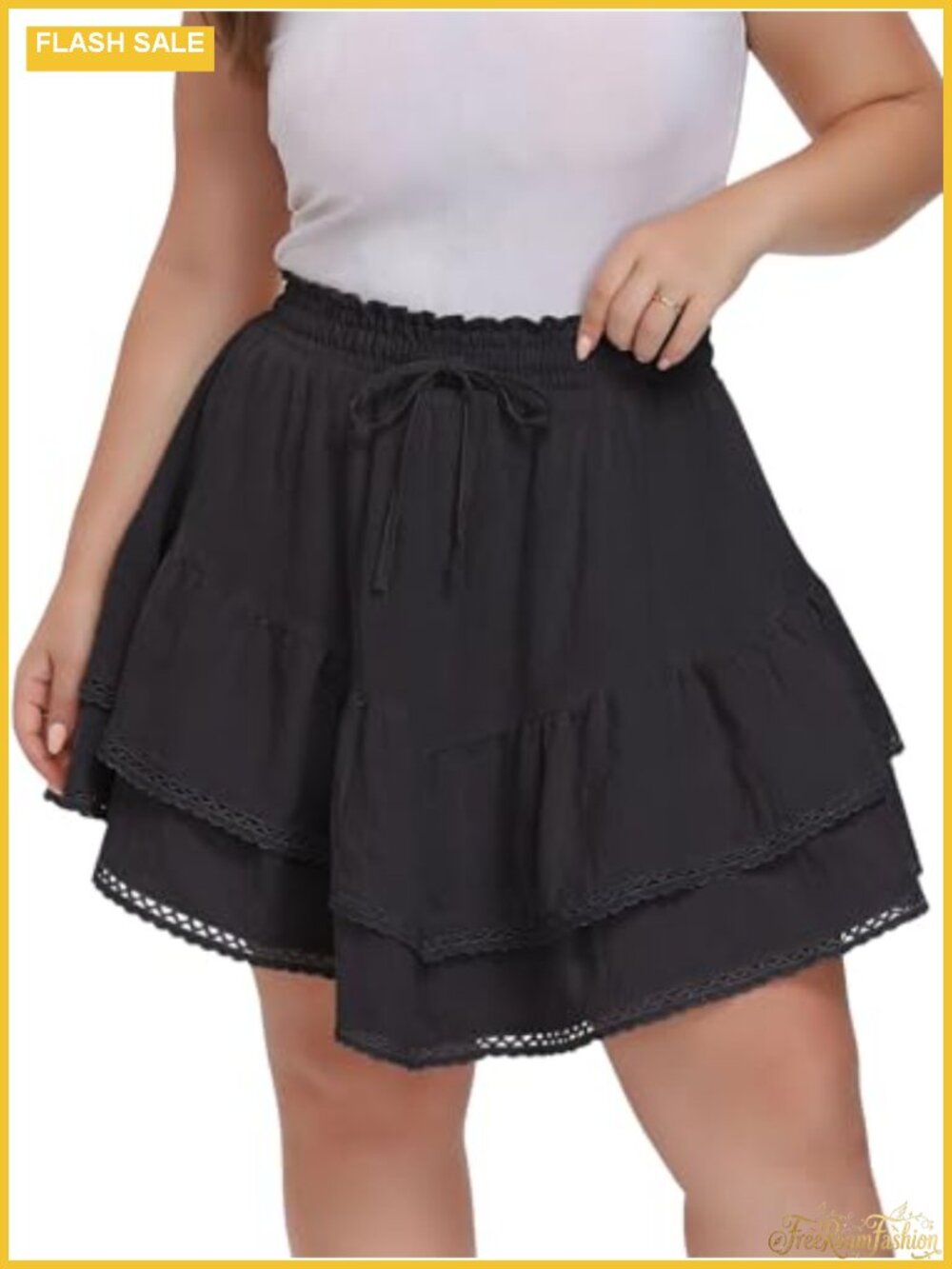 Plus Size Ruffle Mini Skirt High Waisted Tiered Flowy Skort with Pockets